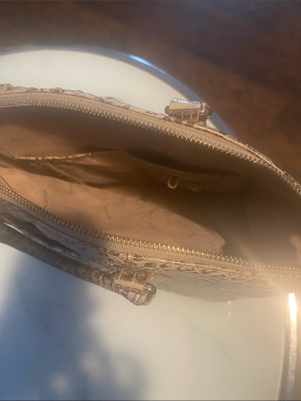 Brahmin Metallic Gold Croc-Embossed Satchel with Detachable Strap - Picture 5 of 7